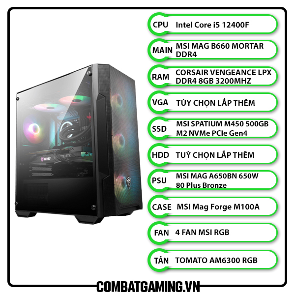 Cấu Hình MSI Core I5 12400F B660M Mortar